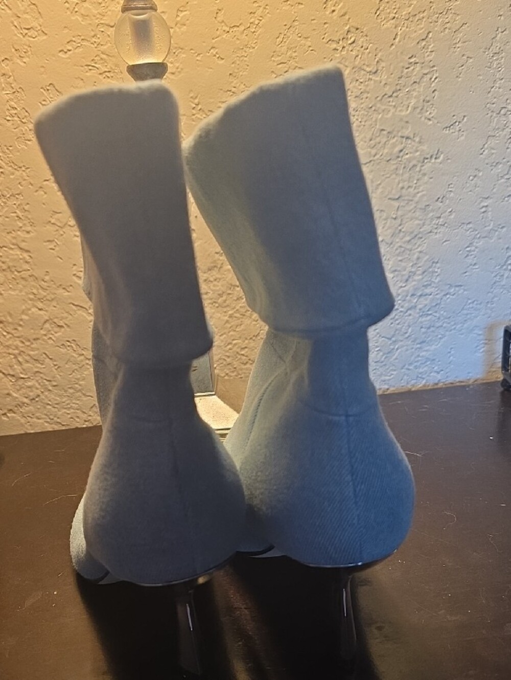 Nine West Light Blue Fold-Over Sock Ankle Boots - Picture 4 of 5